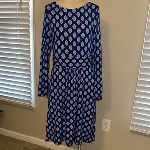 Boden Royal Blue Long-Sleeve Printed Tie-Waist Dress